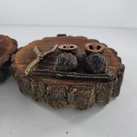 Handcrafted Wood Walnut Owl Wall Art Rustic Decor Set of 2 Nature Folk Art - Picture 7 of 10